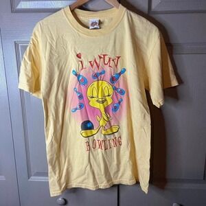 looney tunes tweety bird shirt size M yellow preppy promo vintage bowling